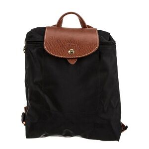 Longchamp Black and Brown Backpack with Leather Accents